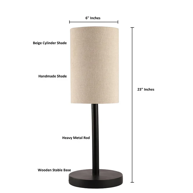 BTR CRAFTS Raven Black Metal Table Lamp (Cylinder Lampshade) - Image 3