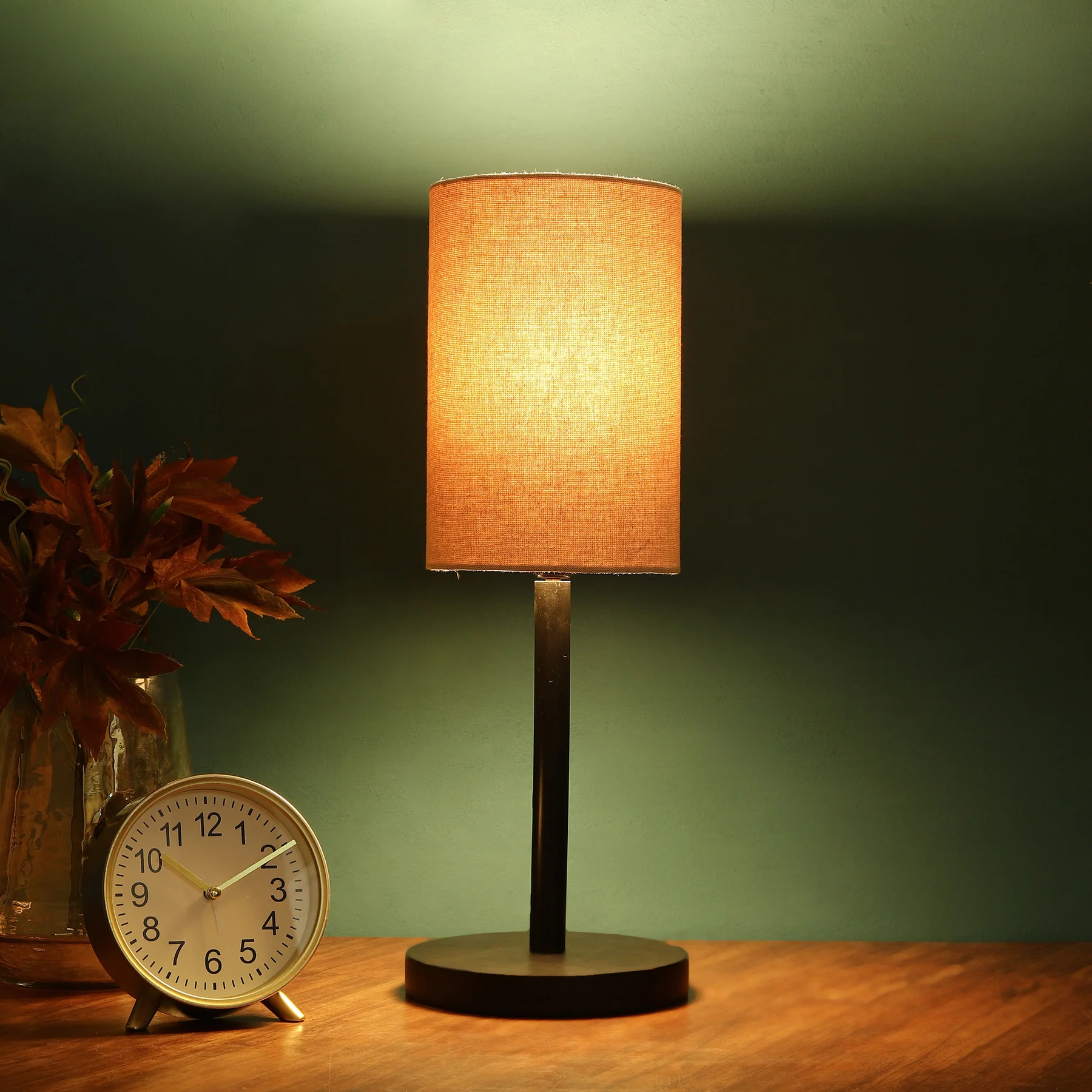 BTR CRAFTS Raven Black Metal Table Lamp (Cylinder Lampshade)