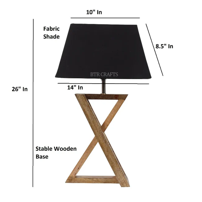 BTR CRAFTS Natural Wooden Cross Table Lamp With Fabric Shade - Image 3