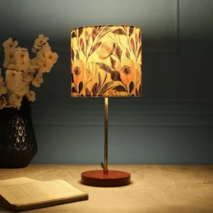 BTR CRAFTS Light Gold Rod & Brown Wooden Base Table Lamp (Premium Color Shade)