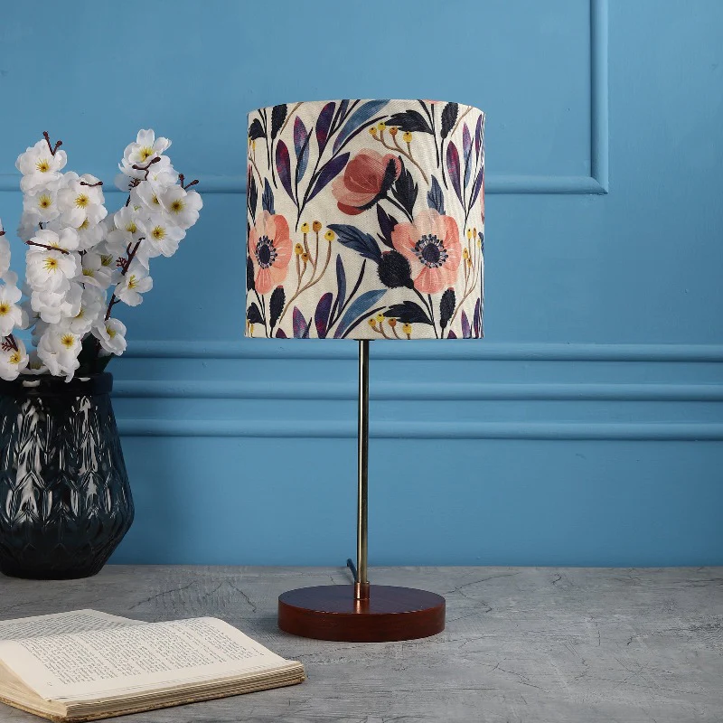 BTR CRAFTS Light Gold Rod & Brown Wooden Base Table Lamp (Premium Color Shade) - Image 2