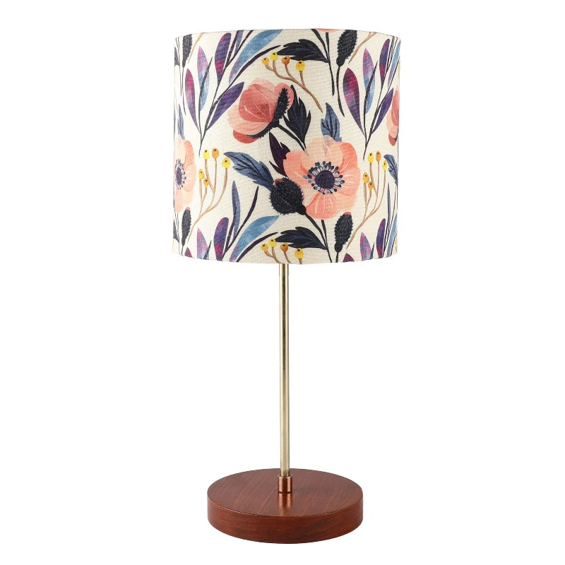 BTR CRAFTS Light Gold Rod & Brown Wooden Base Table Lamp (Premium Color Shade) - Image 4