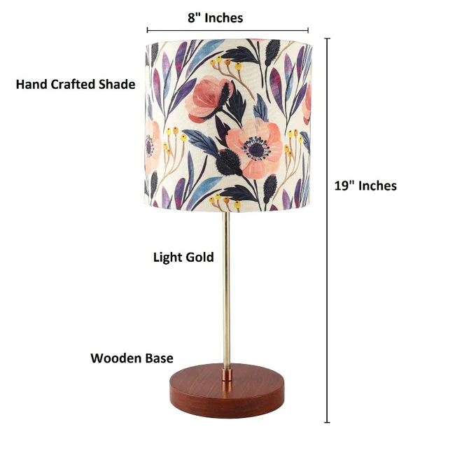 BTR CRAFTS Light Gold Rod & Brown Wooden Base Table Lamp (Premium Color Shade) - Image 3