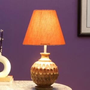 Natural Wood Matki Table Lamp Suitable For Bedroom Office And Living Room, Pack Of 1(Complete Set)