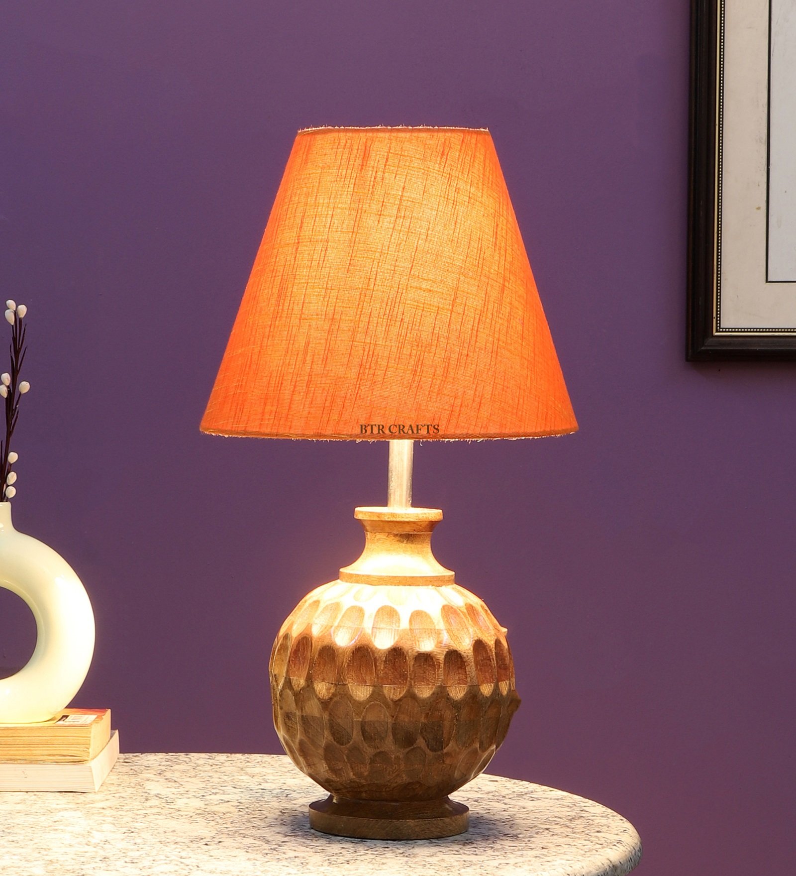 Natural Wood Matki Table Lamp Suitable For Bedroom Office And Living Room, Pack Of 1(Complete Set)