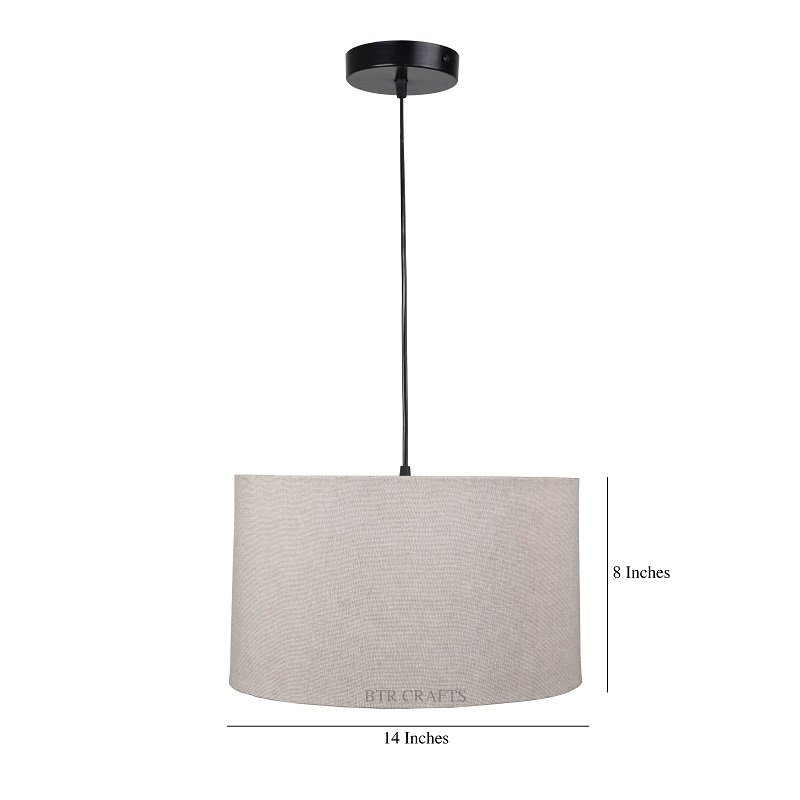 14 Inches Pendant/Hanging Ceiling Light Fixture, Beige Drum Shade for Bedroom, Kitchen, Living Room, Dining Table, Lobby, Kitchen, Black Canopy - Image 4