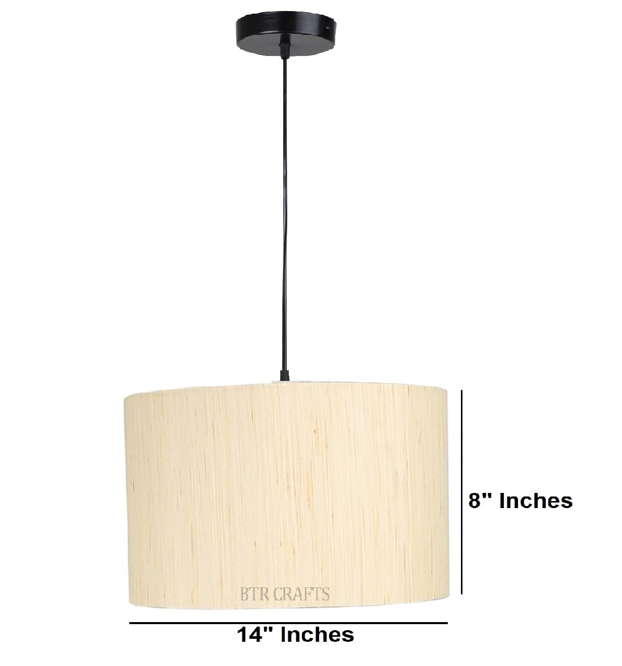 14 Inches Pendant/Hanging Ceiling Light Fixture, Cream Texture Drum Shade for Bedroom, Kitchen, Living Room, Dining Table, Lobby, Kitchen, Black Canopy - Image 3