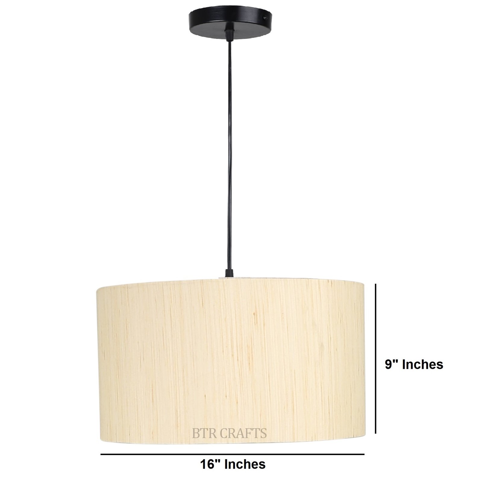 16 Inches Pendant/Hanging Ceiling Light Fixture, Cream Texture Drum Shade for Bedroom, Kitchen, Living Room, Dining Table, Lobby, Kitchen, Black Canopy - Image 3