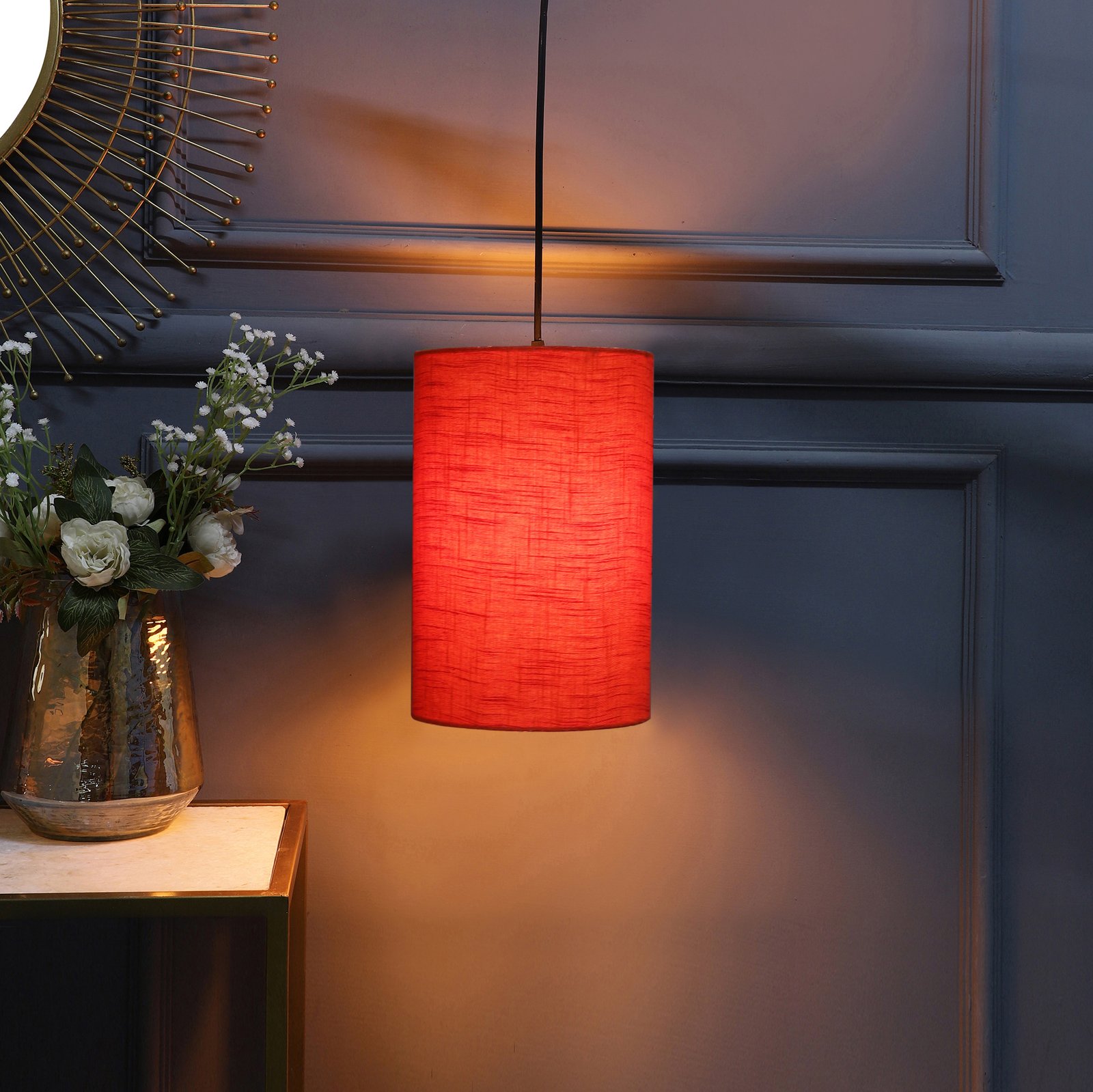 Cylinder Pendant/Hanging Ceiling Light Fixture Living Room, Dining Table, Lobby, Kitchen, Black Canopy