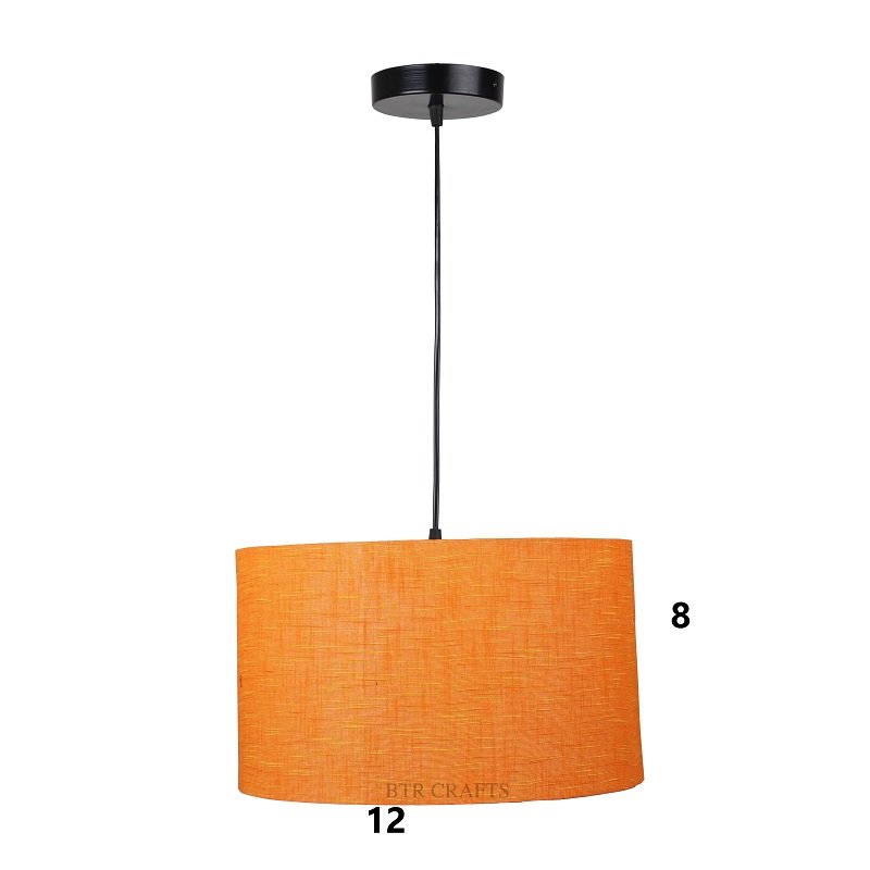 12 Inches Pendant/Hanging Ceiling Light Fixture, Orange Texture Drum Shade for Bedroom, Kitchen, Living Room, Dining Table, Lobby, Kitchen, Black Canopy - Image 3