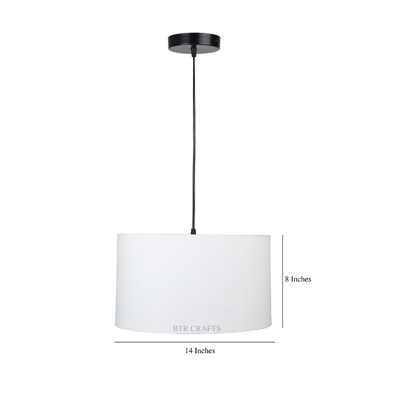 14 Inches Pendant/Hanging Ceiling Light Fixture, White Drum Shade for Bedroom, Kitchen, Living Room, Dining Table, Lobby, Kitchen, Black Canopy - Image 3