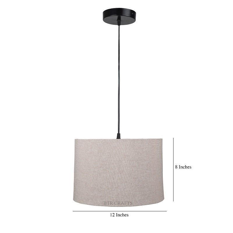 12 Inches Pendant/Hanging Ceiling Light Fixture, Beige Drum Shade for Bedroom, Kitchen, Living Room, Dining Table, Lobby, Kitchen, Black Canopy - Image 3