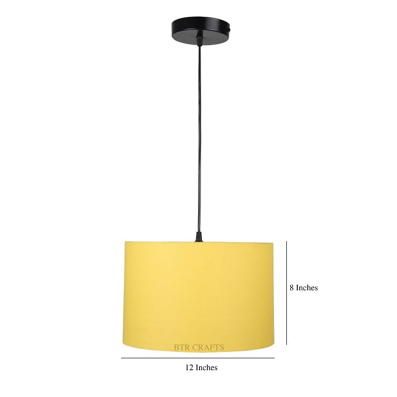 12 Inches Pendant/Hanging Ceiling Light Fixture, Dark Yellow Drum Shade for Bedroom, Kitchen, Living Room, Dining Table, Lobby, Kitchen, Black Canopy - Image 3