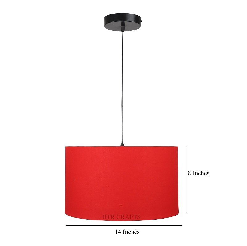 14 Inches Pendant/Hanging Ceiling Light Fixture, Red Drum Shade for Bedroom, Kitchen, Living Room, Dining Table, Lobby, Kitchen, Black Canopy - Image 4