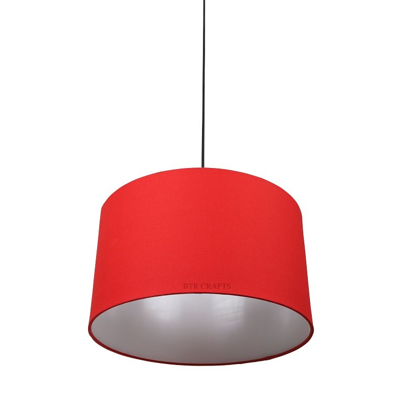 14 Inches Pendant/Hanging Ceiling Light Fixture, Red Drum Shade for Bedroom, Kitchen, Living Room, Dining Table, Lobby, Kitchen, Black Canopy - Image 3