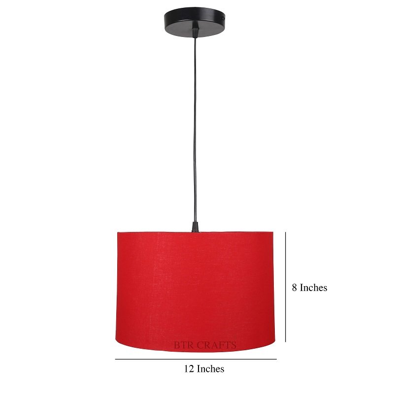 12 Inches Pendant/Hanging Ceiling Light Fixture, Red Drum Shade for Bedroom, Kitchen, Living Room, Dining Table, Lobby, Kitchen, Black Canopy - Image 3