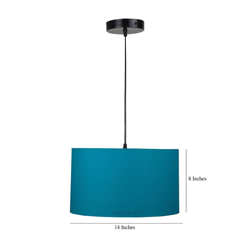 14 Inches Pendant/Hanging Ceiling Light Fixture, Teal Drum Shade for Bedroom, Kitchen, Living Room, Dining Table, Lobby, Kitchen, Black Canopy - Image 4