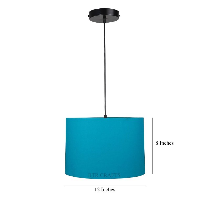 12 Inches Pendant/Hanging Ceiling Light Fixture, Teal Drum Shade for Bedroom, Kitchen, Living Room, Dining Table, Lobby, Kitchen, Black Canopy - Image 3