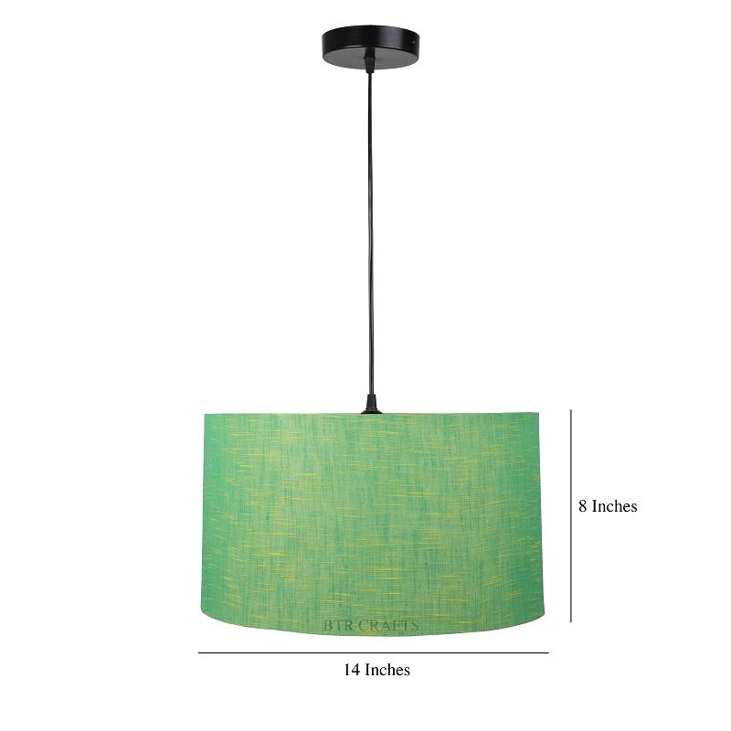 14 Inches Pendant/Hanging Ceiling Light Fixture, Green Texture Drum Shade for Bedroom, Kitchen, Living Room, Dining Table, Lobby, Kitchen, Black Canopy - Image 3