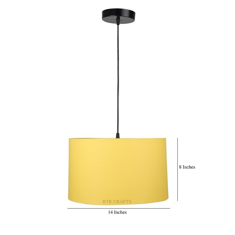 14 Inches Pendant/Hanging Ceiling Light Fixture, Dark Yellow Drum Shade for Bedroom, Kitchen, Living Room, Dining Table, Lobby, Kitchen, Black Canopy - Image 3