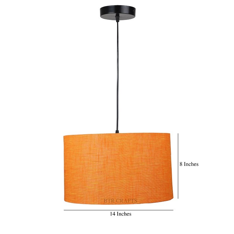 14 Inches Pendant/Hanging Ceiling Light Fixture, Orange Texture Drum Shade for Bedroom, Kitchen, Living Room, Dining Table, Lobby, Kitchen, Black Canopy - Image 4