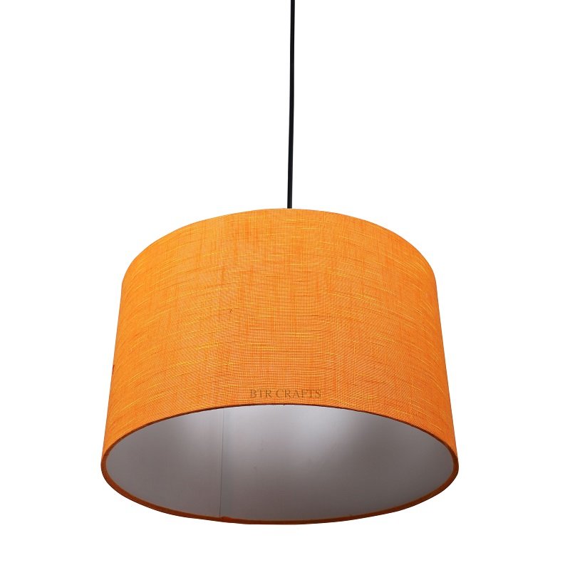 14 Inches Pendant/Hanging Ceiling Light Fixture, Orange Texture Drum Shade for Bedroom, Kitchen, Living Room, Dining Table, Lobby, Kitchen, Black Canopy - Image 3