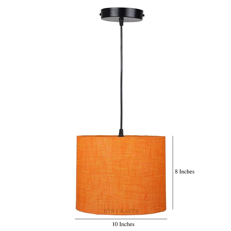 10 Inches Pendant/Hanging Ceiling Light Fixture, Orange Texture Drum Shade for Bedroom, Kitchen, Living Room, Dining Table, Lobby, Kitchen, Black Canopy - Image 3