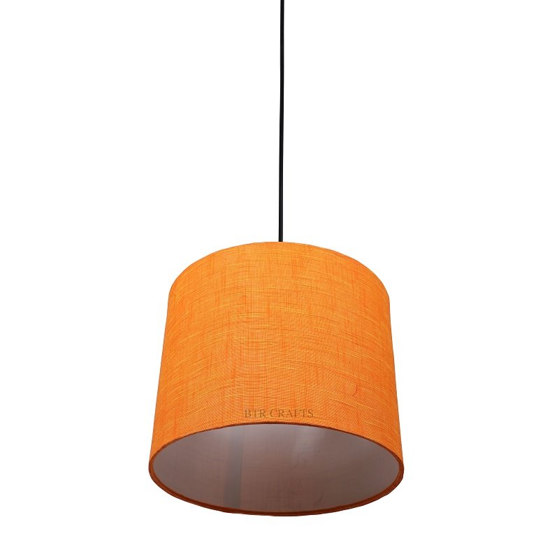 10 Inches Pendant/Hanging Ceiling Light Fixture, Orange Texture Drum Shade for Bedroom, Kitchen, Living Room, Dining Table, Lobby, Kitchen, Black Canopy - Image 4