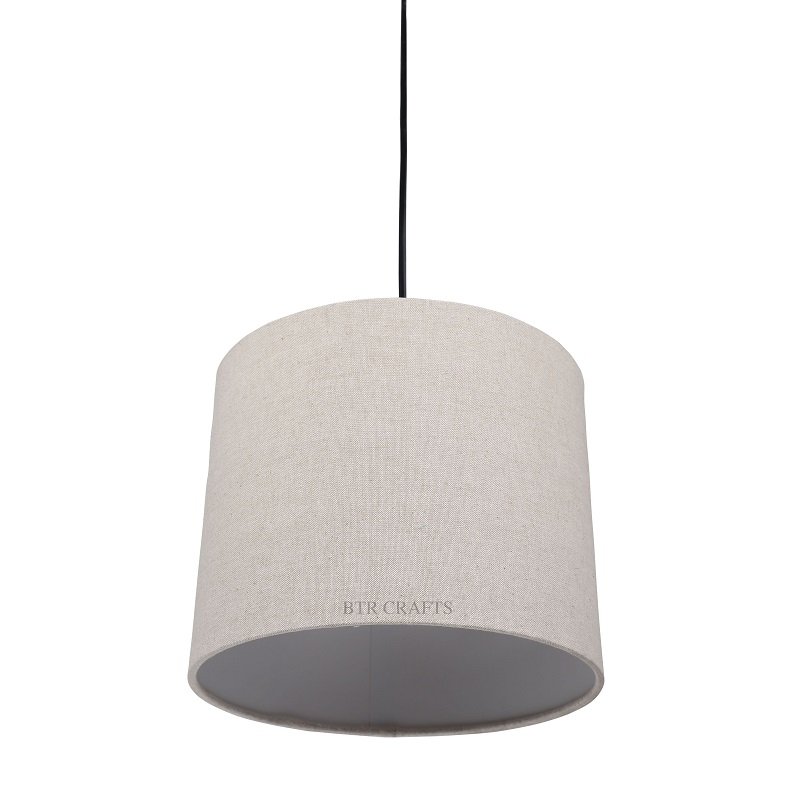 10 Inches Pendant/Hanging Ceiling Light Fixture, Beige Drum Shade, for Bedroom, Kitchen, Living Room, Dining Table, Lobby, Kitchen, Black Canopy - Image 3