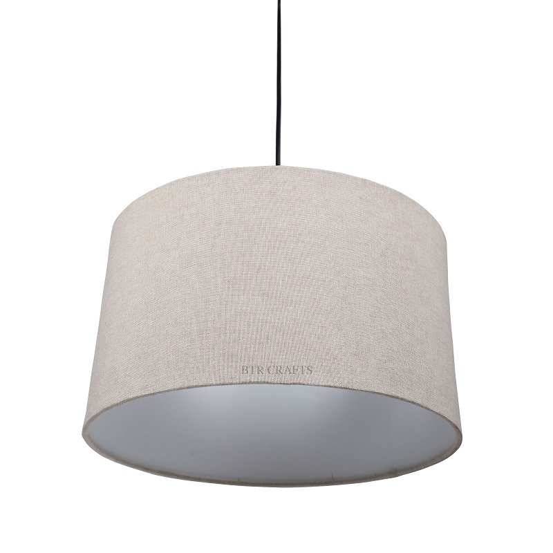 14 Inches Pendant/Hanging Ceiling Light Fixture, Beige Drum Shade for Bedroom, Kitchen, Living Room, Dining Table, Lobby, Kitchen, Black Canopy - Image 3