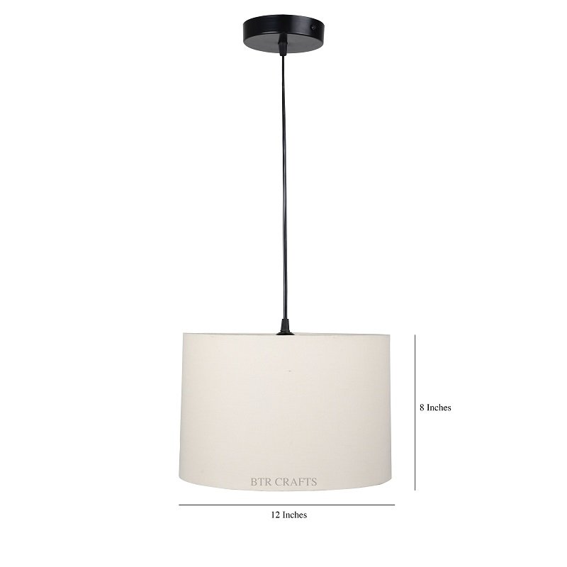 12 Inches Pendant/Hanging Ceiling Light Fixture, Cream Drum Shade for Bedroom, Kitchen, Living Room, Dining Table, Lobby, Kitchen, Black Canopy - Image 3