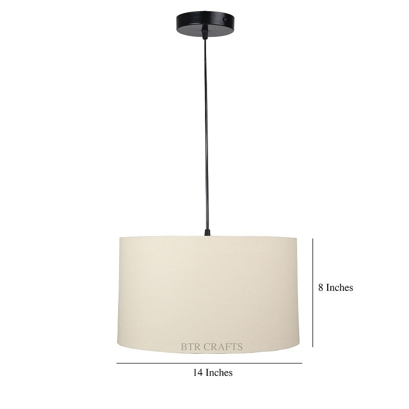 14 Inches Pendant/Hanging Ceiling Light Fixture, Cream Drum Shade for Bedroom, Kitchen, Living Room, Dining Table, Lobby, Kitchen, Black Canopy - Image 3