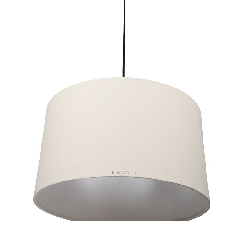 14 Inches Pendant/Hanging Ceiling Light Fixture, Cream Drum Shade for Bedroom, Kitchen, Living Room, Dining Table, Lobby, Kitchen, Black Canopy - Image 4