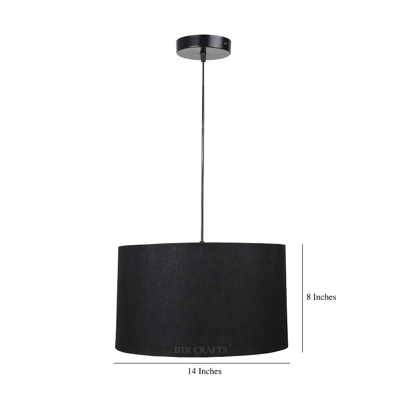 14 Inches Pendant/Hanging Ceiling Light Fixture, Black Drum Shade for Bedroom, Kitchen, Living Room, Dining Table, Lobby, Kitchen, Black Canopy - Image 3