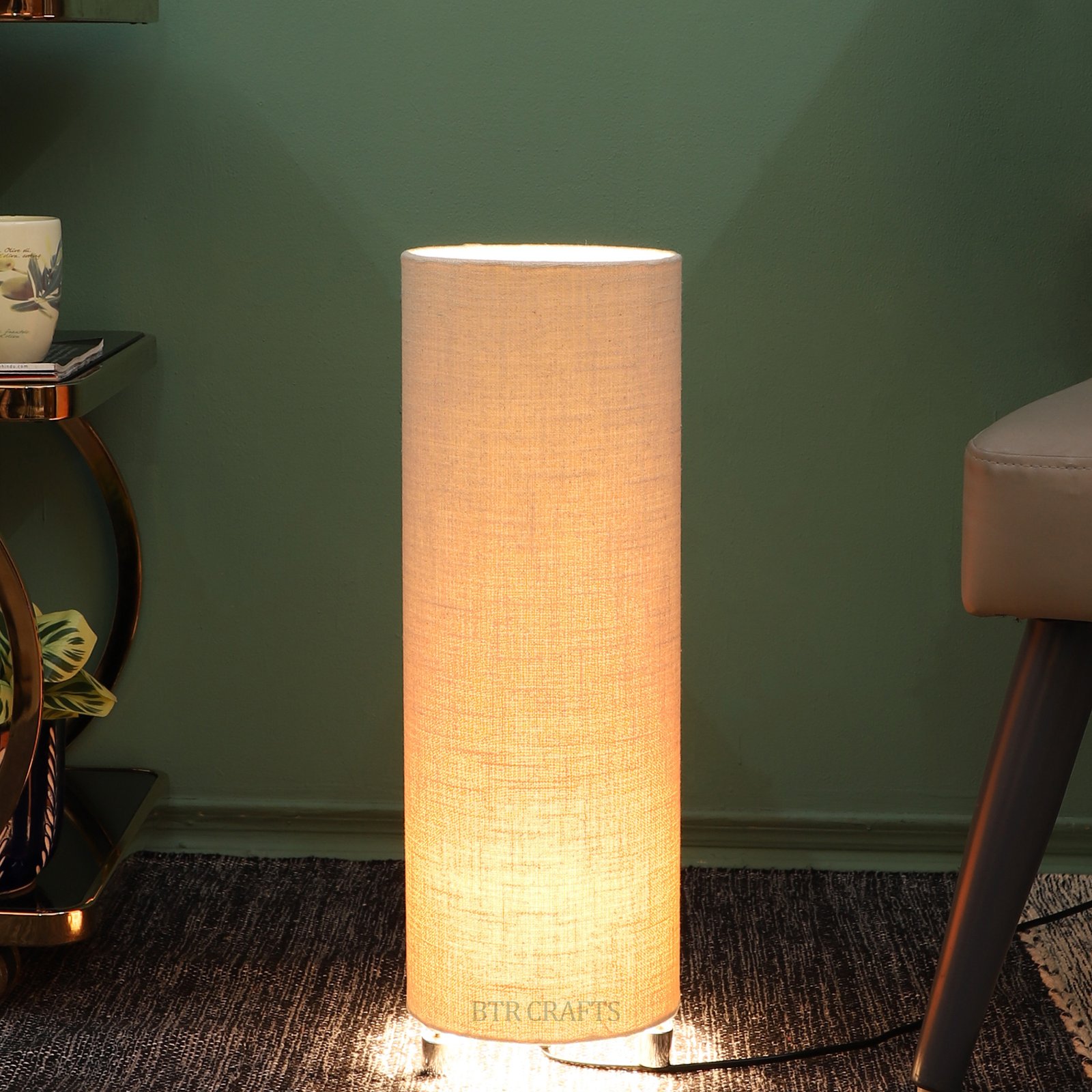 25" Beige Color Cylinder Shape Corner Decorative Floor Lamp With Metal Supporters - Pack Of 1