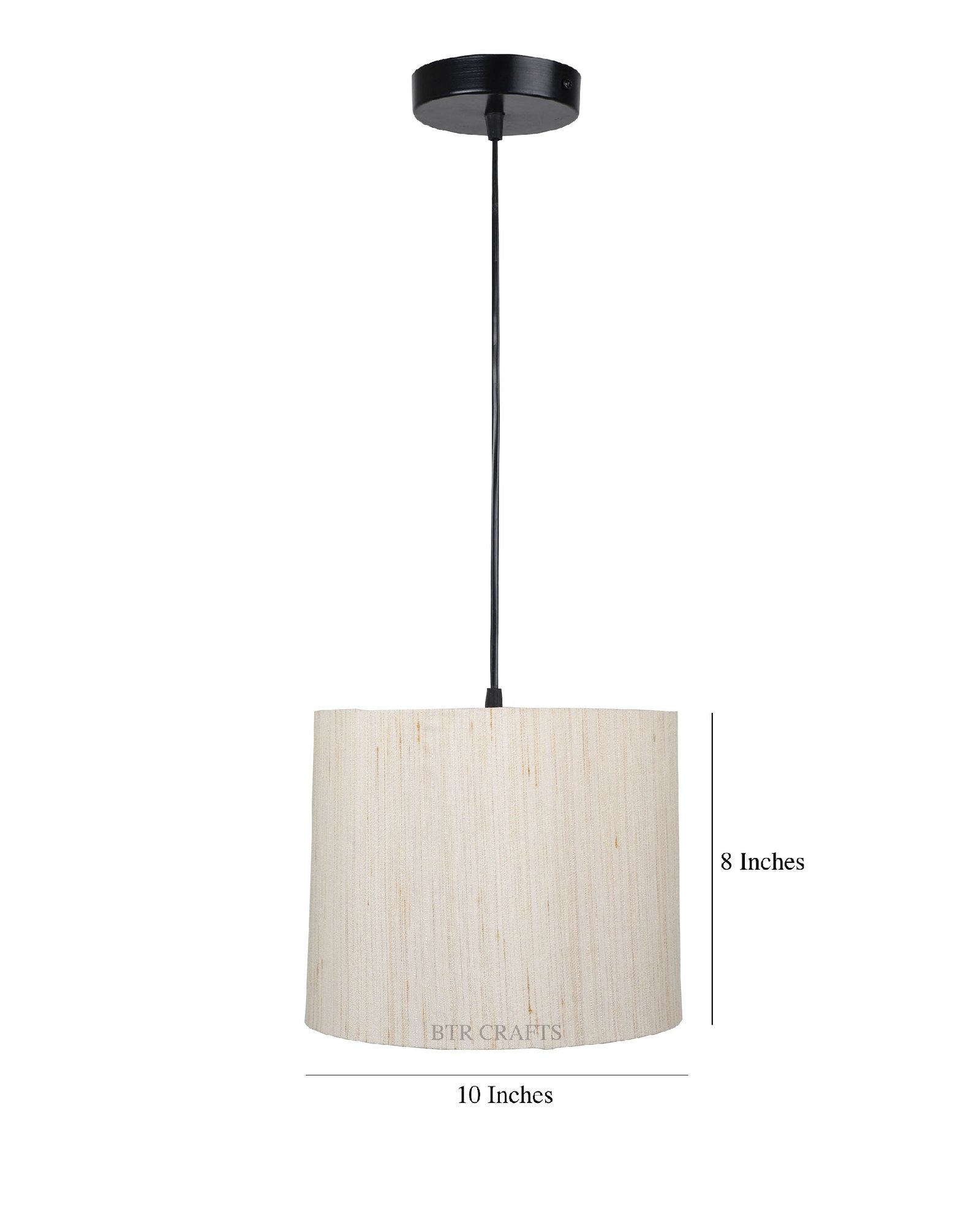 10 Inches Pendant/Hanging Ceiling Light Fixture, Cream Texture Drum Shade for Bedroom, Kitchen, Living Room, Dining Table, Lobby, Kitchen, Black Canopy - Image 3