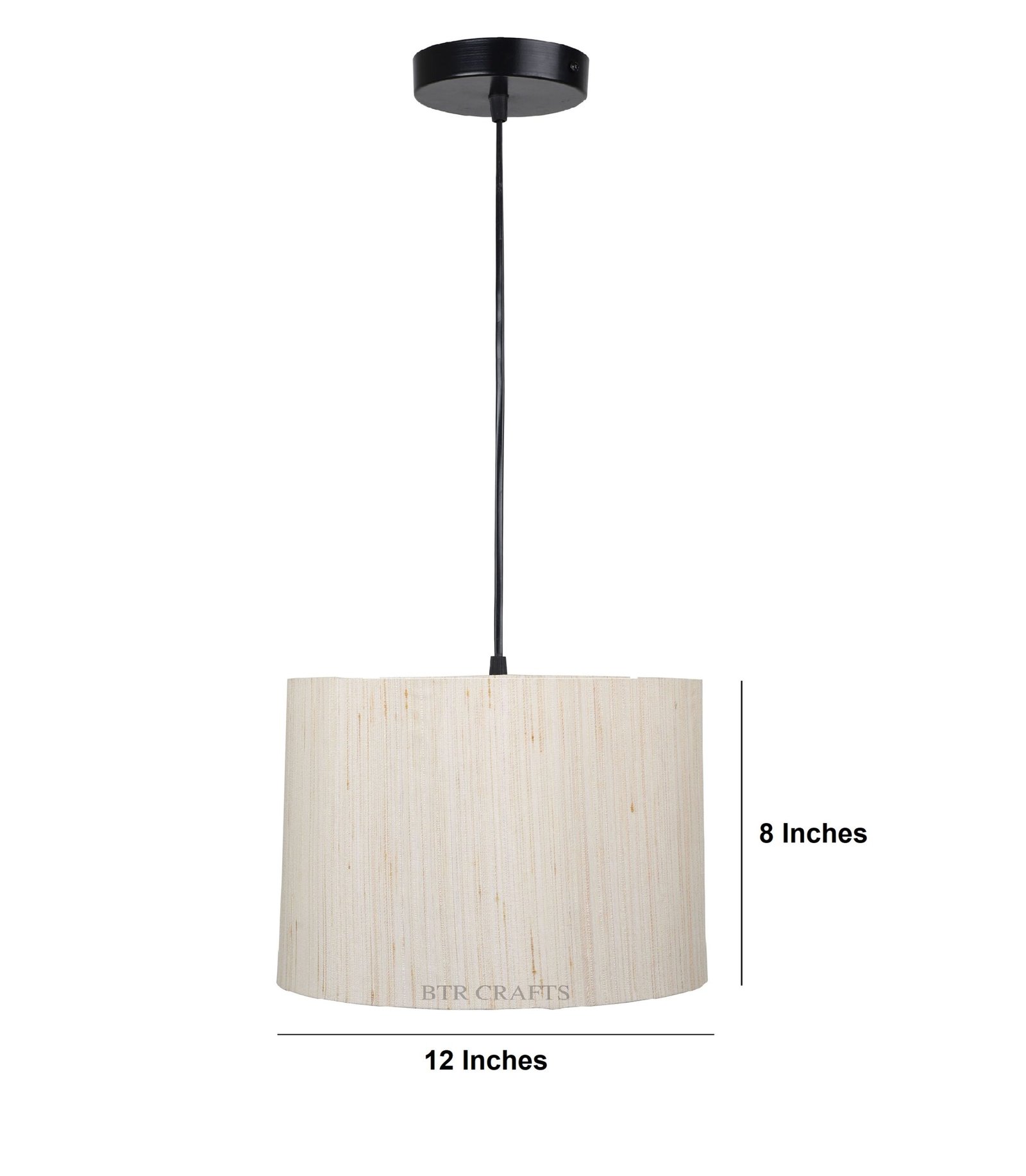 12 Inches Pendant/Hanging Ceiling Light Fixture, Cream Texture Drum Shade for Bedroom, Kitchen, Living Room, Dining Table, Lobby, Kitchen, Black Canopy - Image 3