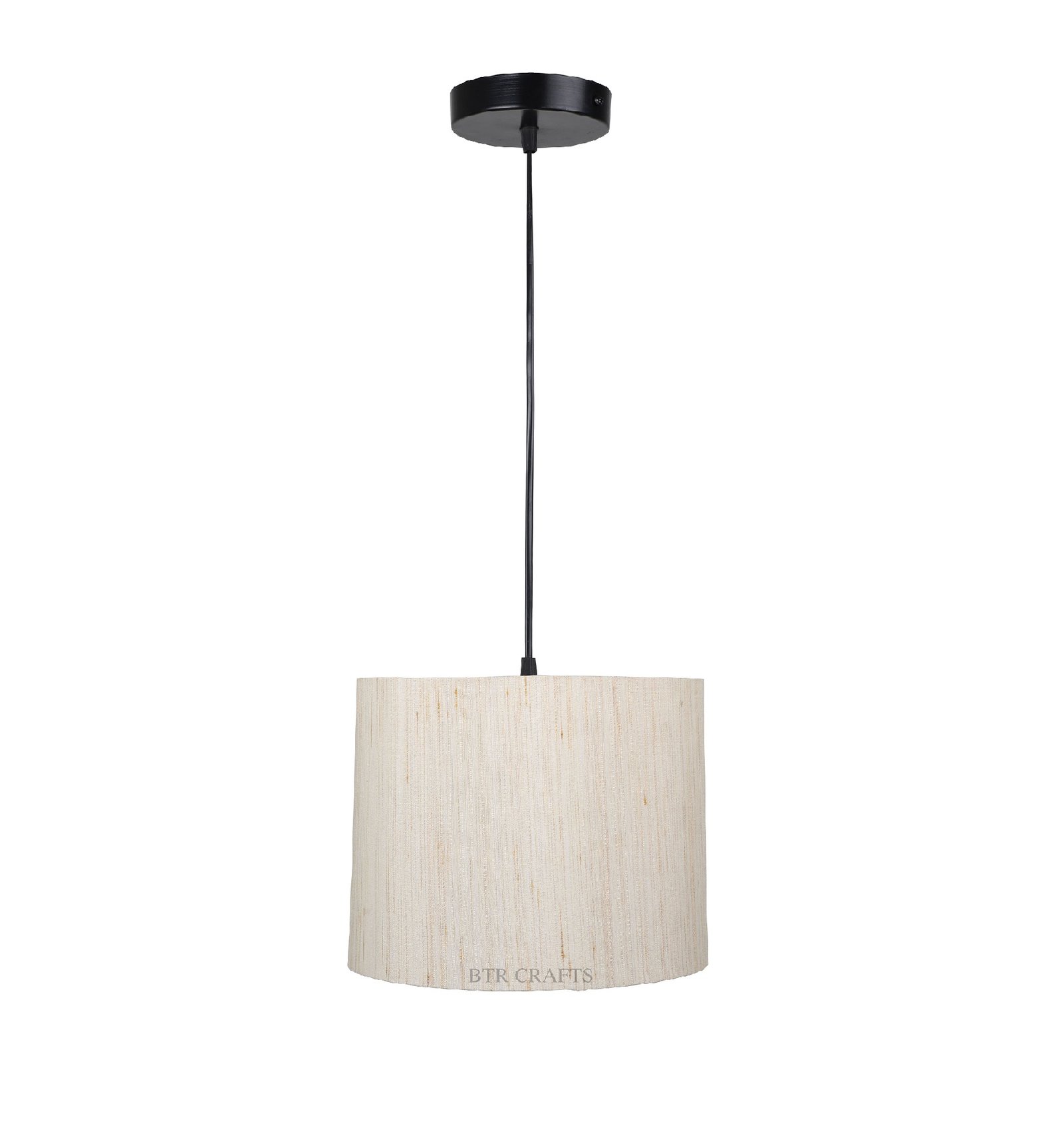 10 Inches Pendant/Hanging Ceiling Light Fixture, Cream Texture Drum Shade for Bedroom, Kitchen, Living Room, Dining Table, Lobby, Kitchen, Black Canopy - Image 2