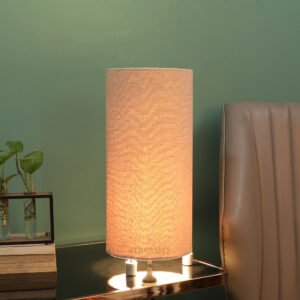 20" Beige Color Cylinder Shape Corner Decorative Table Lamp With Metal Supporters - Pack Of 1