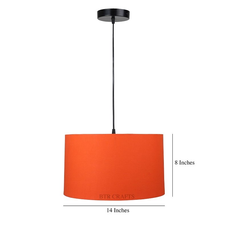 14 Inches Pendant/Hanging Ceiling Light Fixture, Orange Drum Shade for Bedroom, Kitchen, Living Room, Dining Table, Lobby, Kitchen, Black Canopy - Image 4