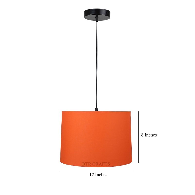 12 Inches Pendant/Hanging Ceiling Light Fixture, Orange Drum Shade for Bedroom, Kitchen, Living Room, Dining Table, Lobby, Kitchen, Black Canopy - Image 3