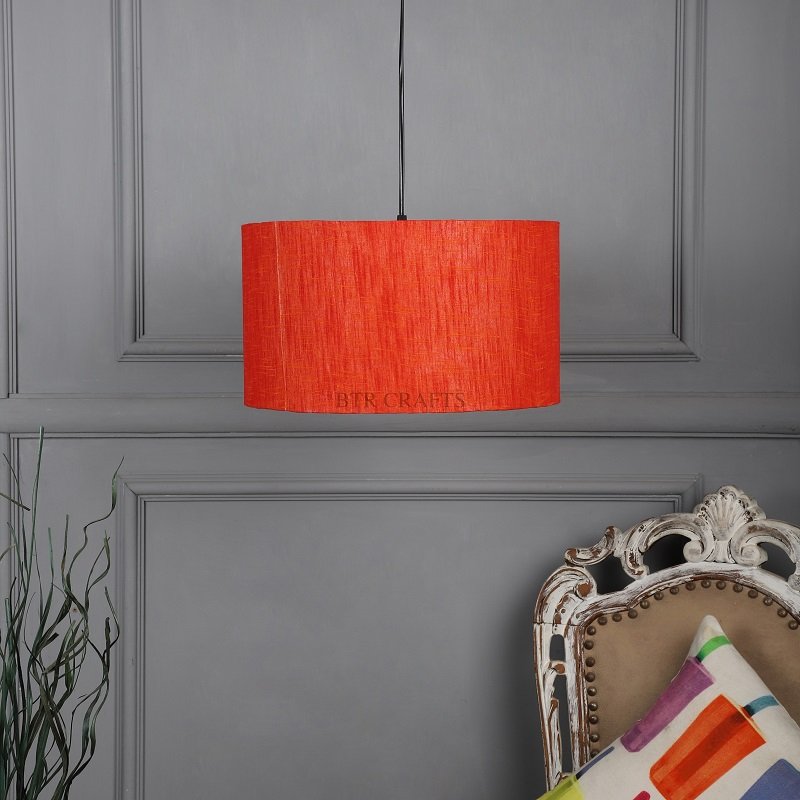 14 Inches Pendant/Hanging Ceiling Light Fixture, Red Texture Drum Shade for Bedroom, Kitchen, Living Room, Dining Table, Lobby, Kitchen, Black Canopy - Image 2