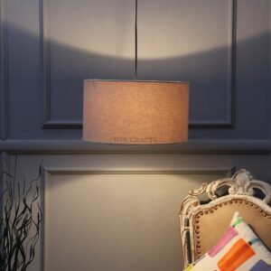 14 Inches Pendant/Hanging Ceiling Light Fixture, Beige Drum Shade for Bedroom, Kitchen, Living Room, Dining Table, Lobby, Kitchen, Black Canopy