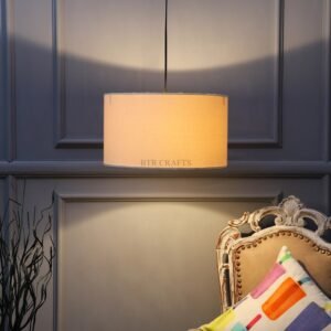 14 Inches Pendant/Hanging Ceiling Light Fixture, Cream Drum Shade, for Bedroom, Kitchen, Living Room, Dining Table, Lobby, Kitchen, Silver Canopy