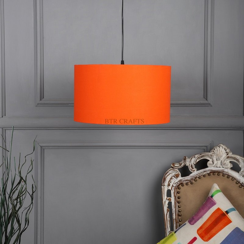 14 Inches Pendant/Hanging Ceiling Light Fixture, Orange Drum Shade for Bedroom, Kitchen, Living Room, Dining Table, Lobby, Kitchen, Black Canopy - Image 2