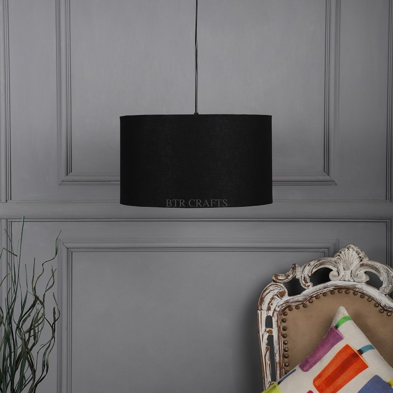 14 Inches Pendant/Hanging Ceiling Light Fixture, Black Drum Shade for Bedroom, Kitchen, Living Room, Dining Table, Lobby, Kitchen, Black Canopy - Image 2