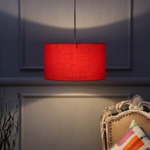 14 Inches Pendant/Hanging Ceiling Light Fixture, Red Drum Shade, for Bedroom, Kitchen, Living Room, Dining Table, Lobby, Kitchen, Silver Canopy