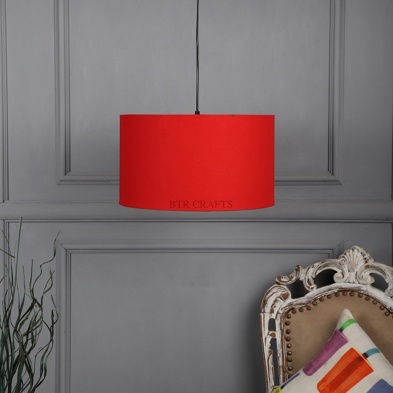 14 Inches Pendant/Hanging Ceiling Light Fixture, Red Drum Shade for Bedroom, Kitchen, Living Room, Dining Table, Lobby, Kitchen, Black Canopy - Image 2