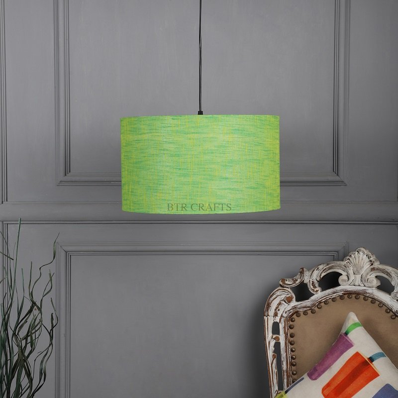 14 Inches Pendant/Hanging Ceiling Light Fixture, Green Texture Drum Shade for Bedroom, Kitchen, Living Room, Dining Table, Lobby, Kitchen, Black Canopy - Image 2