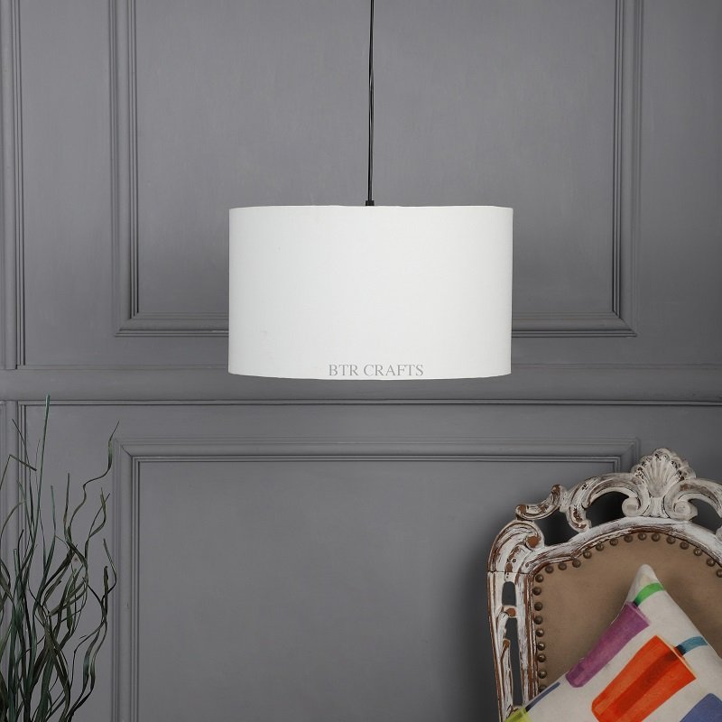 14 Inches Pendant/Hanging Ceiling Light Fixture, White Drum Shade for Bedroom, Kitchen, Living Room, Dining Table, Lobby, Kitchen, Black Canopy - Image 2